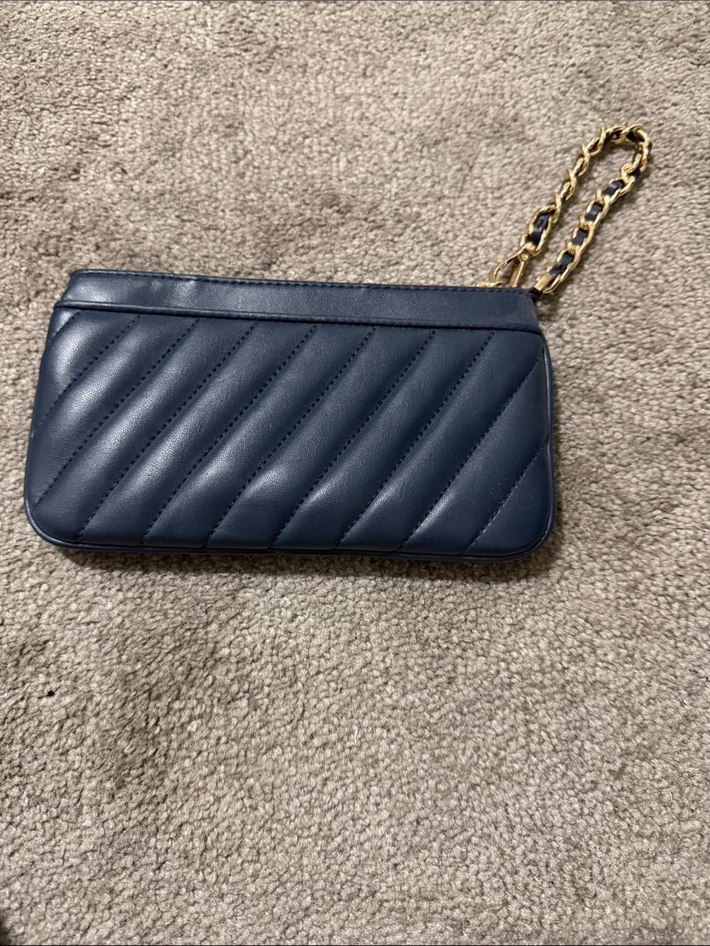 Michael Kors Navy Quilted Wristlet with Gold Chain Accent